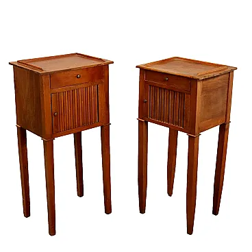 Pair of walnut Directoire nightstands with drawer & door, 18th century