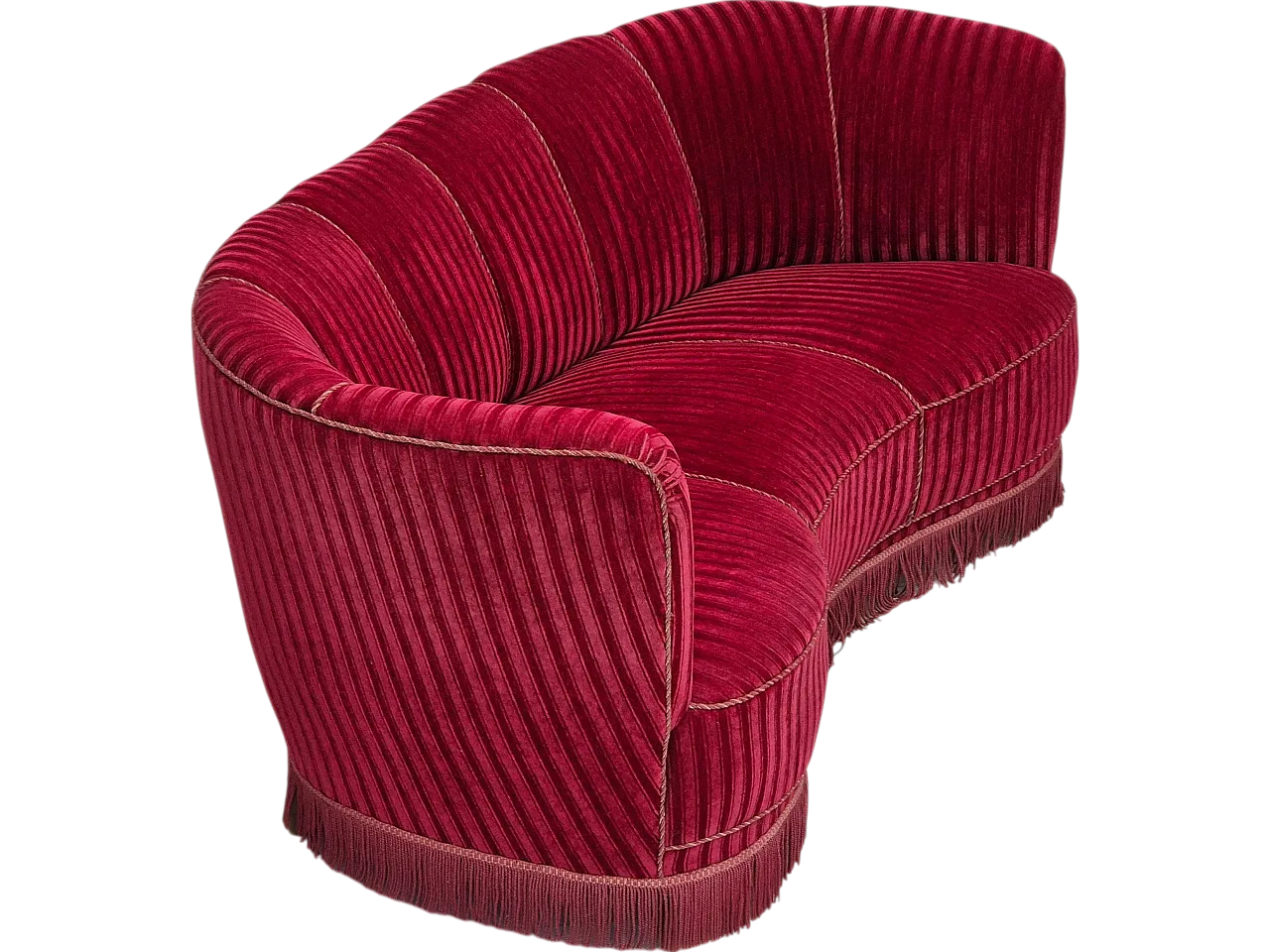 Danish 3-seater "Banan" sofa cherry-red velour, 1960s 19