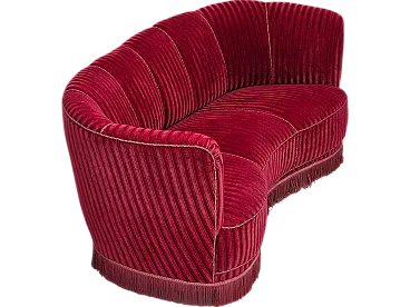 Danish 3-seater Banan sofa cherry-red velour, 1960s