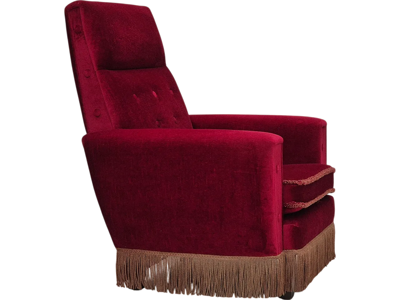 Danish armchair red velour, 1970s 23