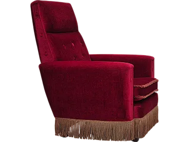 Danish armchair red velour, 1970s