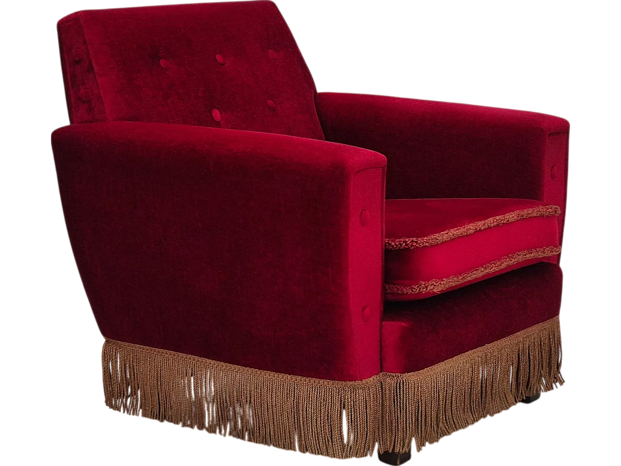 Danish lounge chair cherry-red velour, 1970s 17