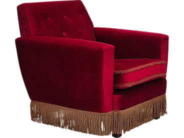 Danish lounge chair cherry-red velour, 1970s