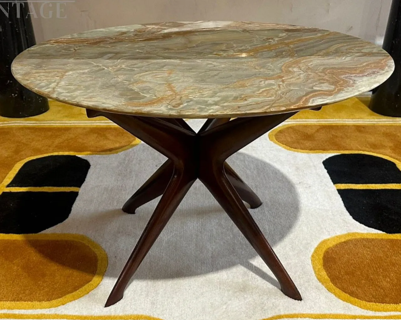 Wooden coffee table with onyx top by Ico Parisi, 1950s 1