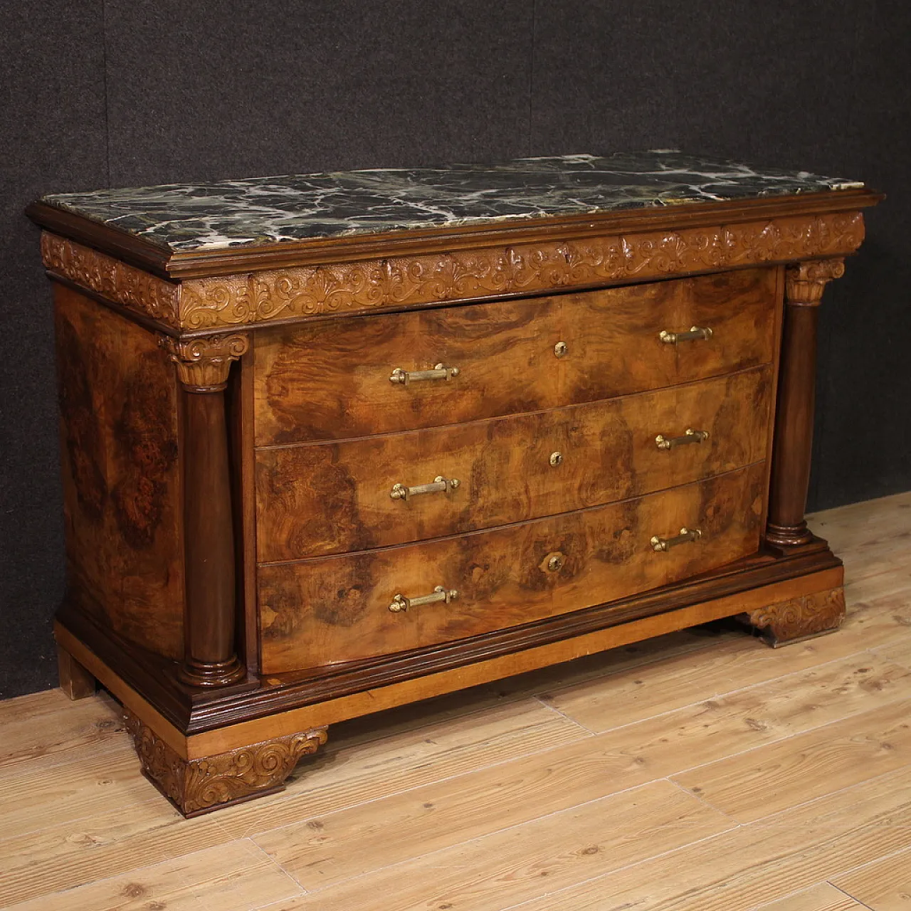 Empire style large Italian dresser with green marble top, 20th century 1