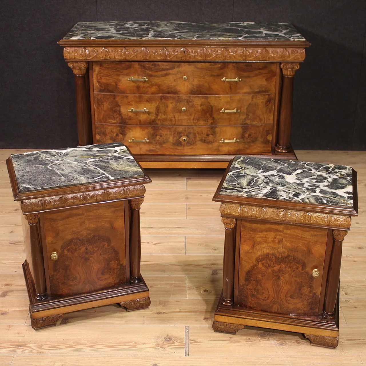 Empire style large Italian dresser with green marble top, 20th century 2