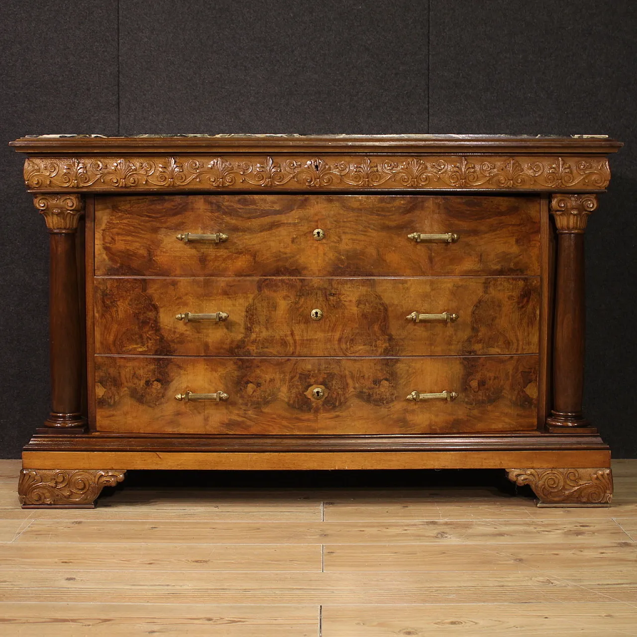 Empire style large Italian dresser with green marble top, 20th century 3