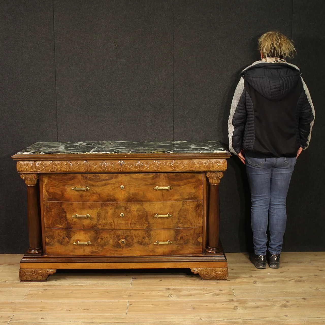 Empire style large Italian dresser with green marble top, 20th century 4