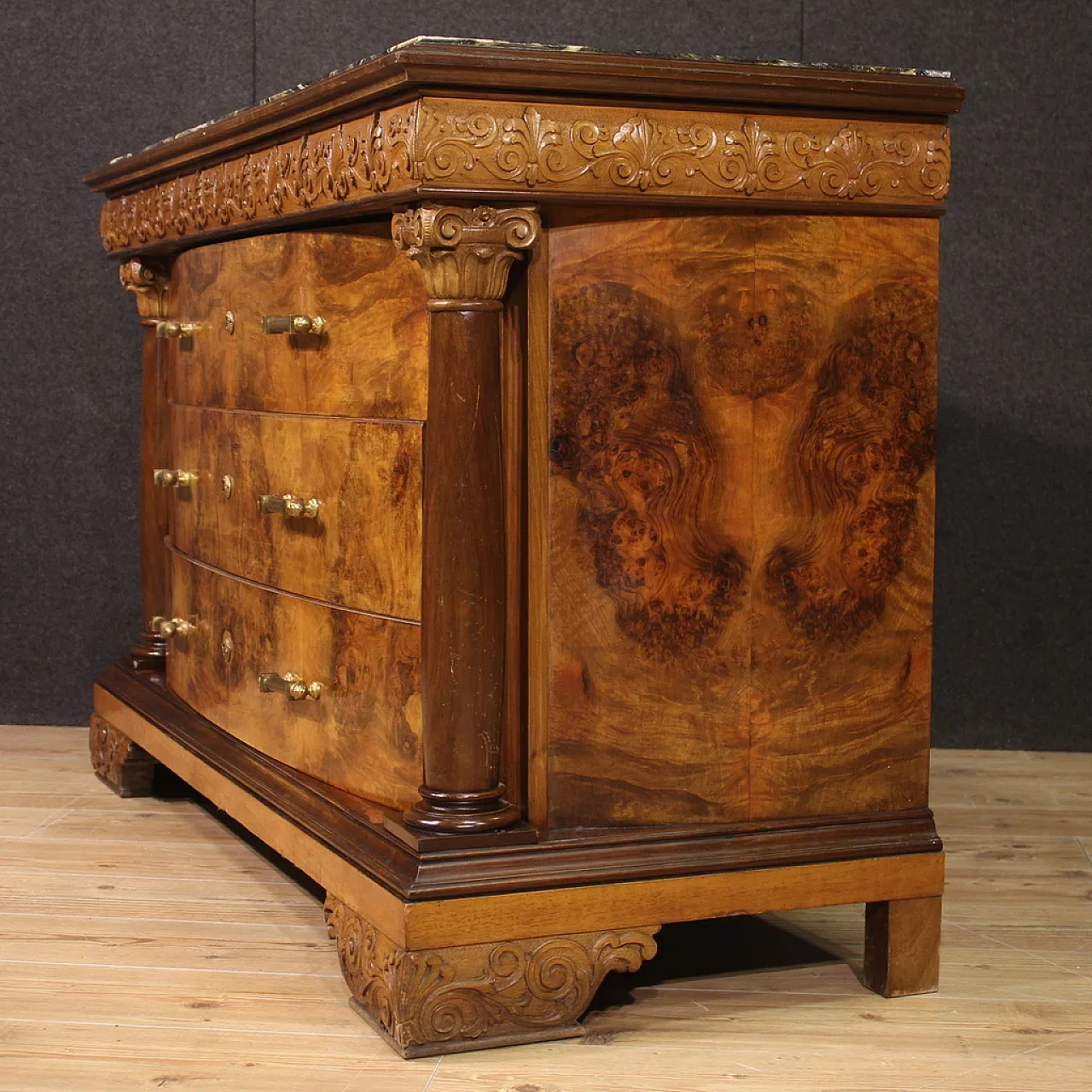 Empire style large Italian dresser with green marble top, 20th century 6