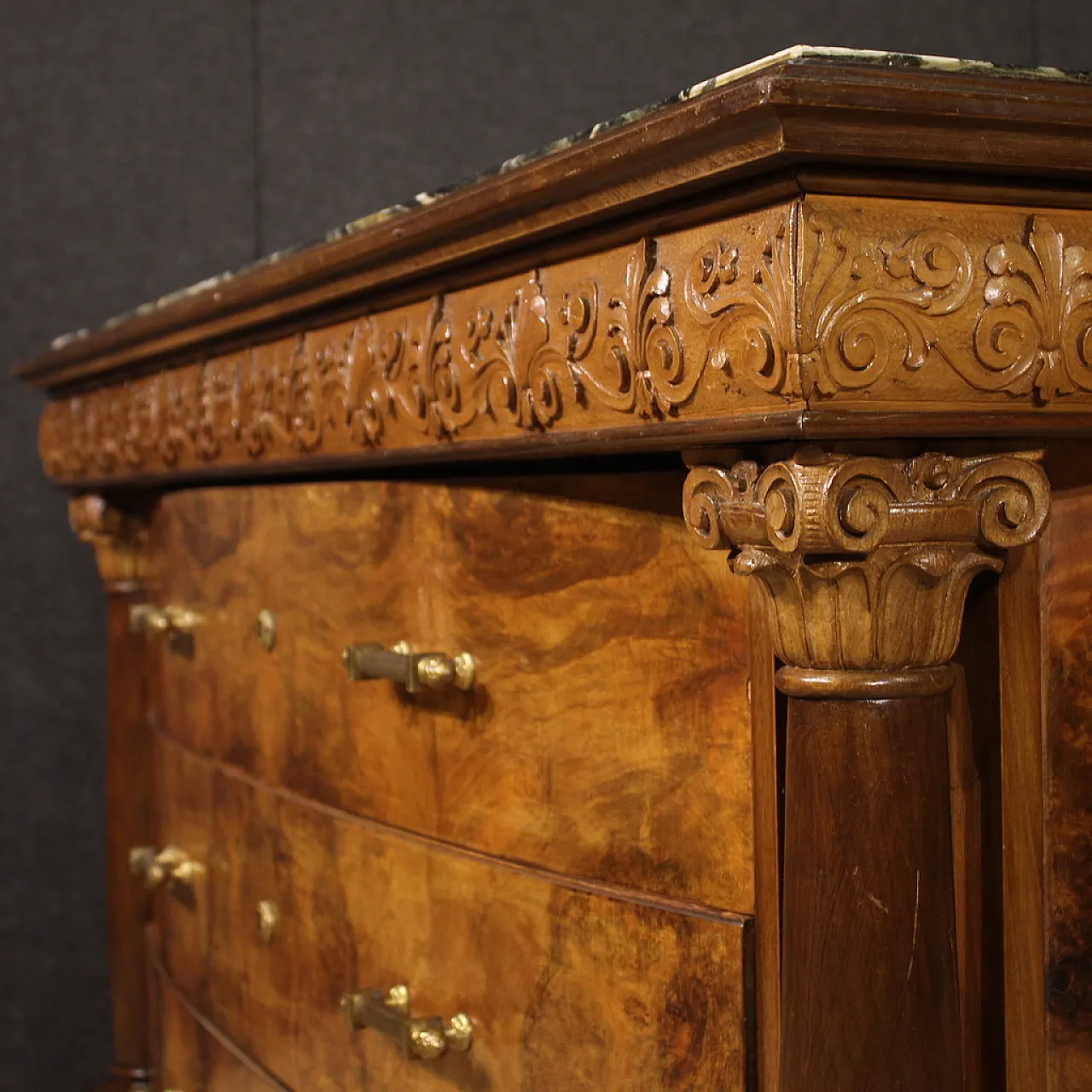 Empire style large Italian dresser with green marble top, 20th century 7