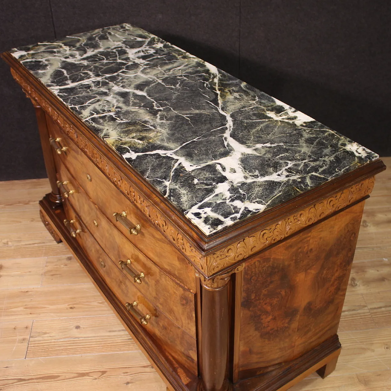 Empire style large Italian dresser with green marble top, 20th century 8