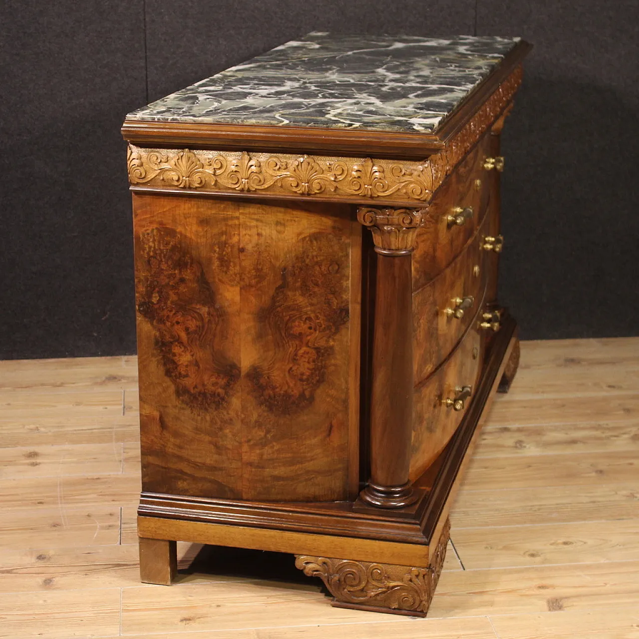 Empire style large Italian dresser with green marble top, 20th century 10