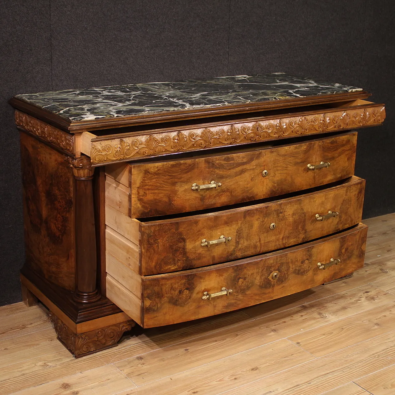 Empire style large Italian dresser with green marble top, 20th century 12