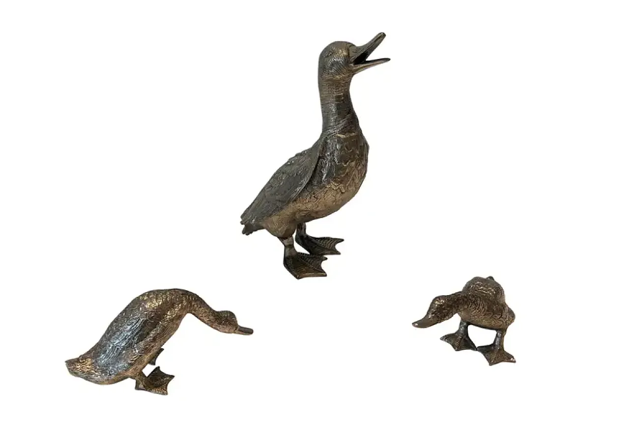 3 Silver-plated bronze ducks, 1970s 1