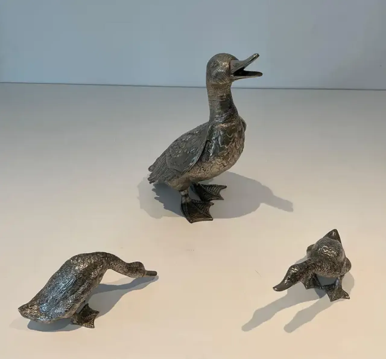 3 Silver-plated bronze ducks, 1970s 2