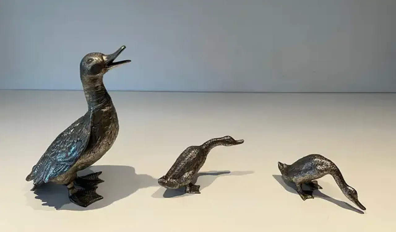 3 Silver-plated bronze ducks, 1970s 3