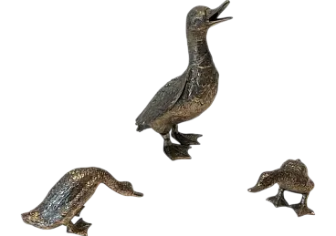 3 Silver-plated bronze ducks, 1970s