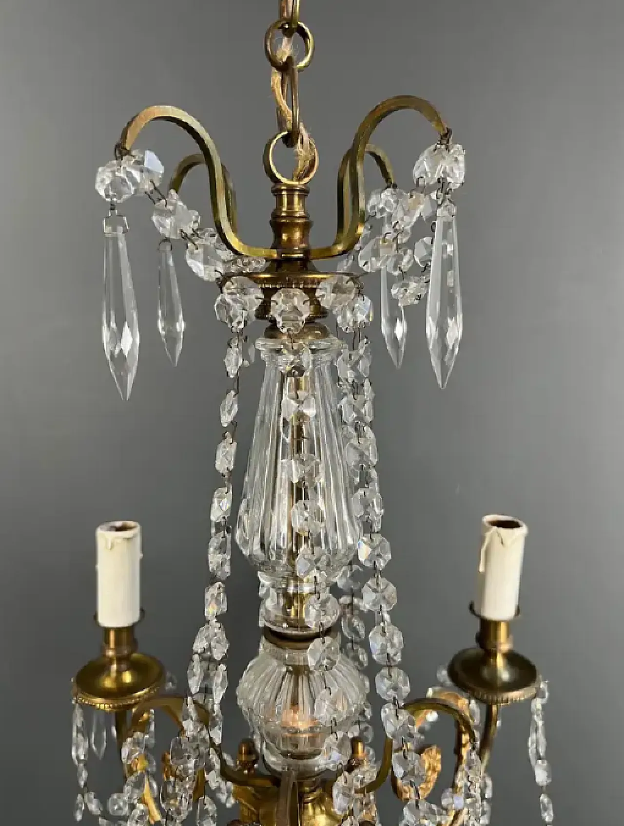 Louis XVI crystal and bronze chandelier, early 20th century 6