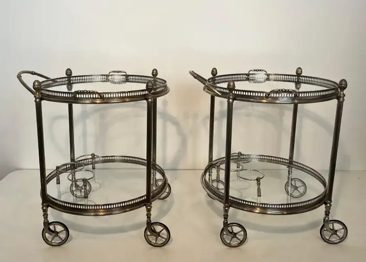 Pair of silver-plated brass trolleys by Maison Bagués, 1940s 2