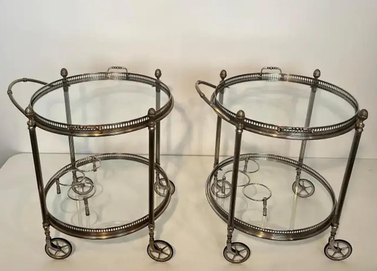 Pair of silver-plated brass trolleys by Maison Bagués, 1940s 12