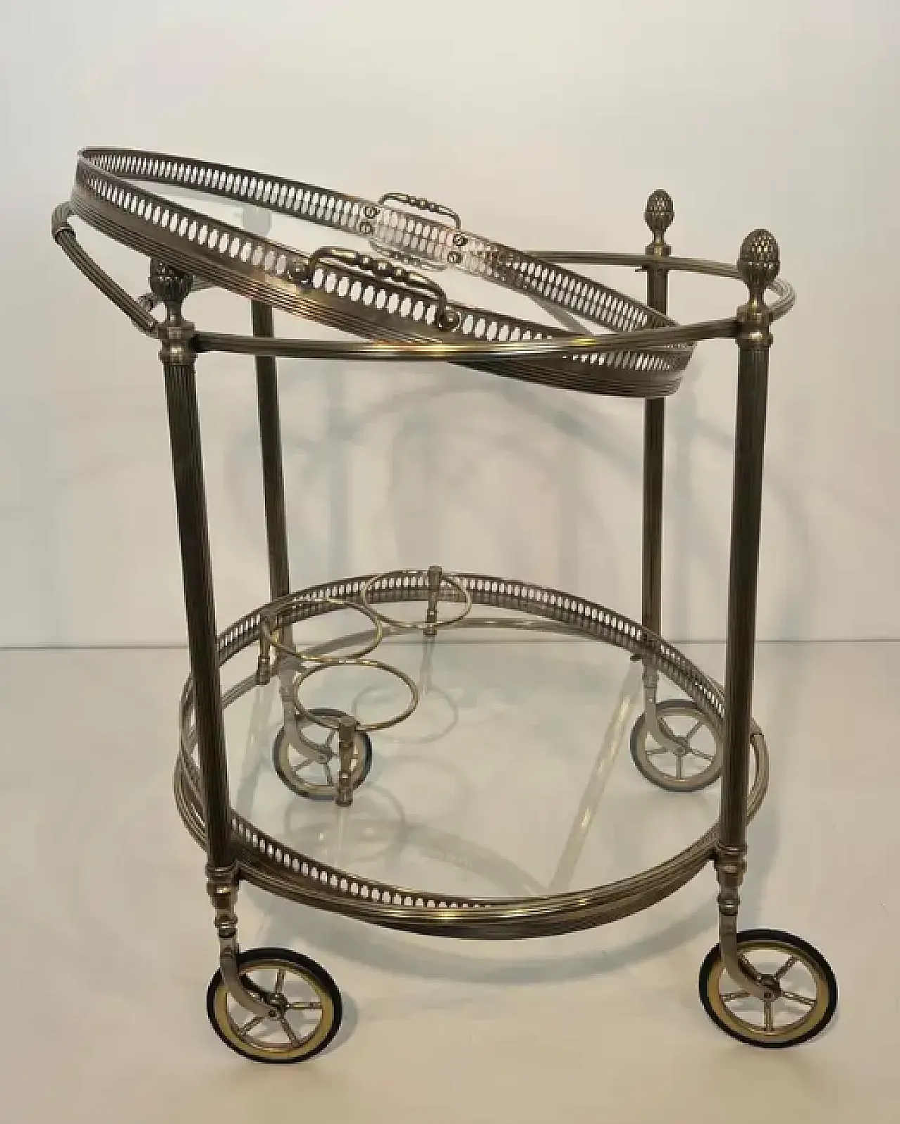 Pair of silver-plated brass trolleys by Maison Bagués, 1940s 13