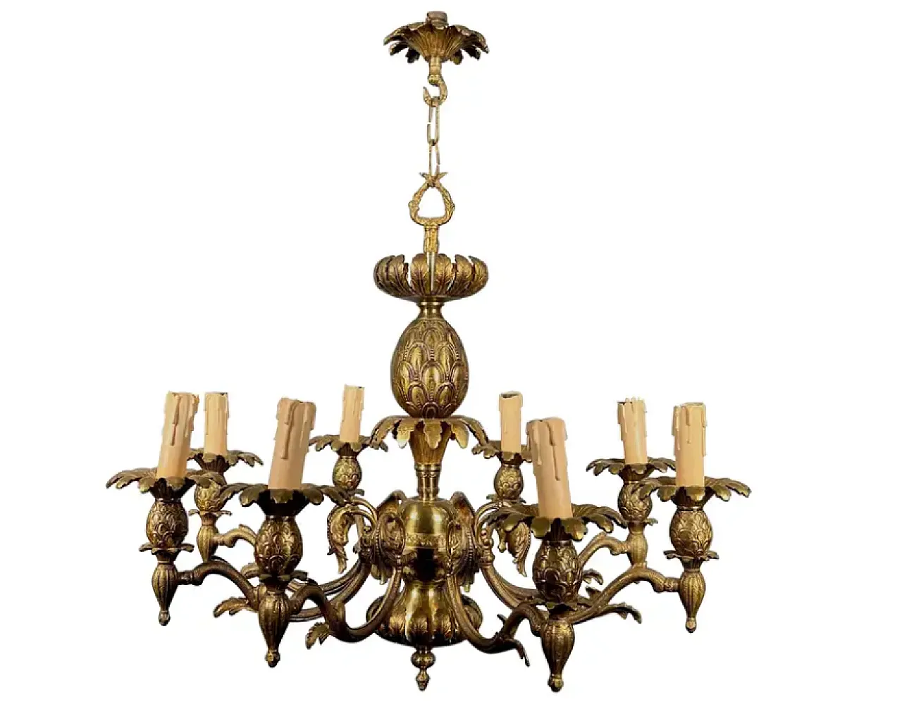 Bronze pineapple chandelier with 8 arms, 1960s 1