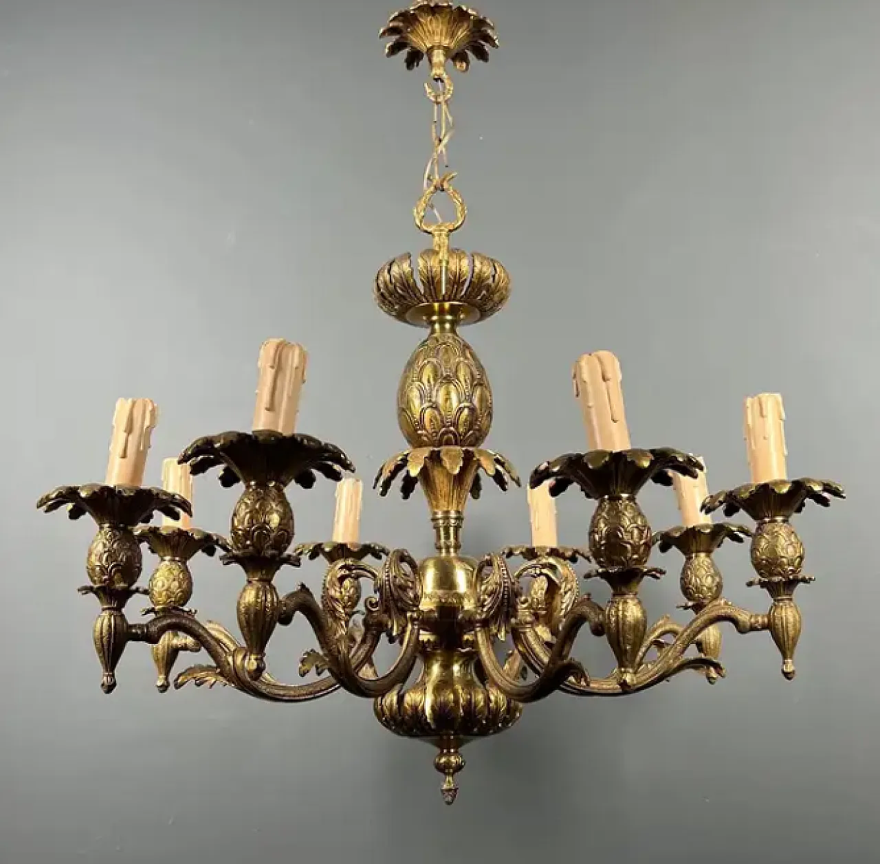 Bronze pineapple chandelier with 8 arms, 1960s 2