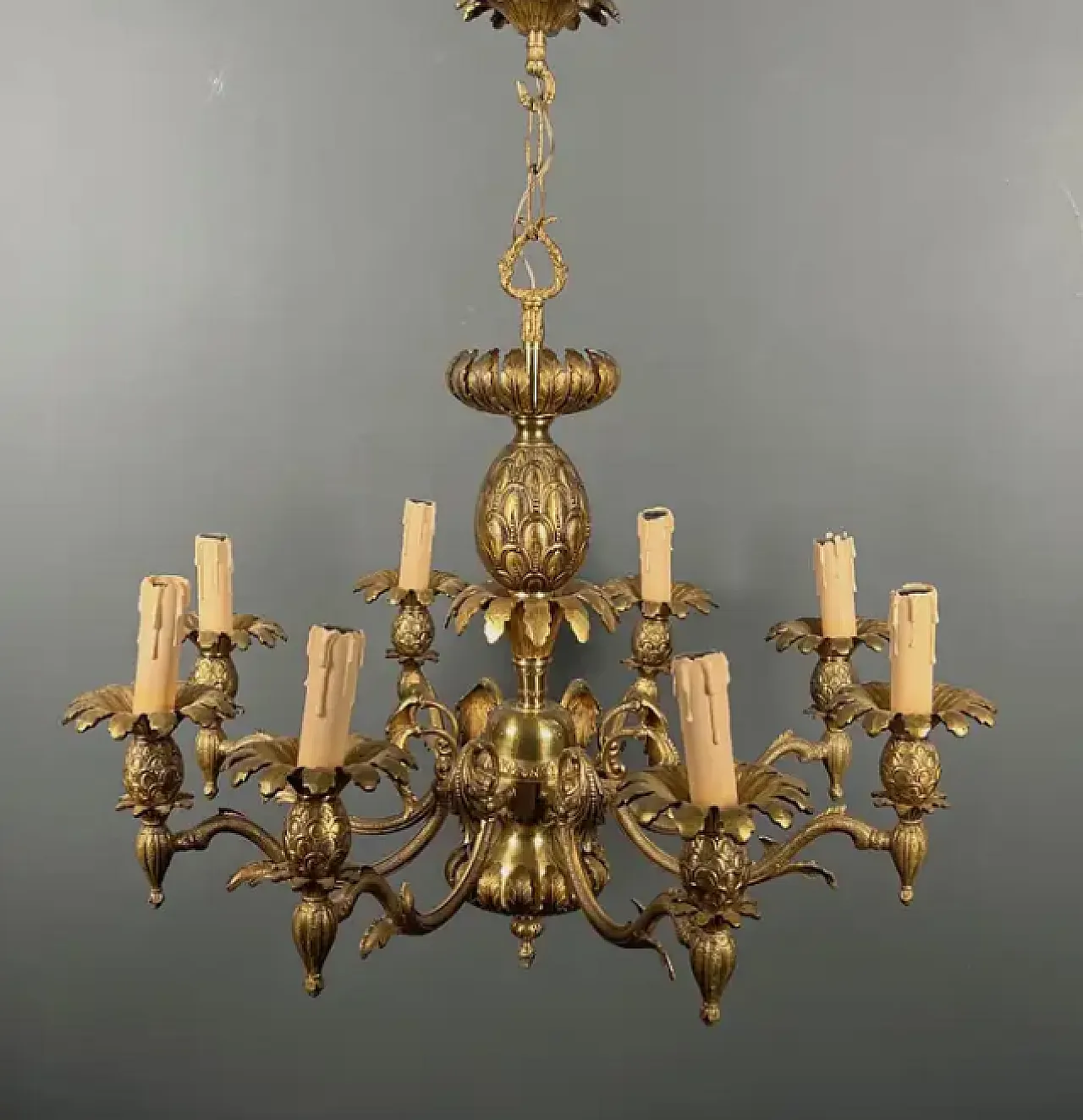 Bronze pineapple chandelier with 8 arms, 1960s 3