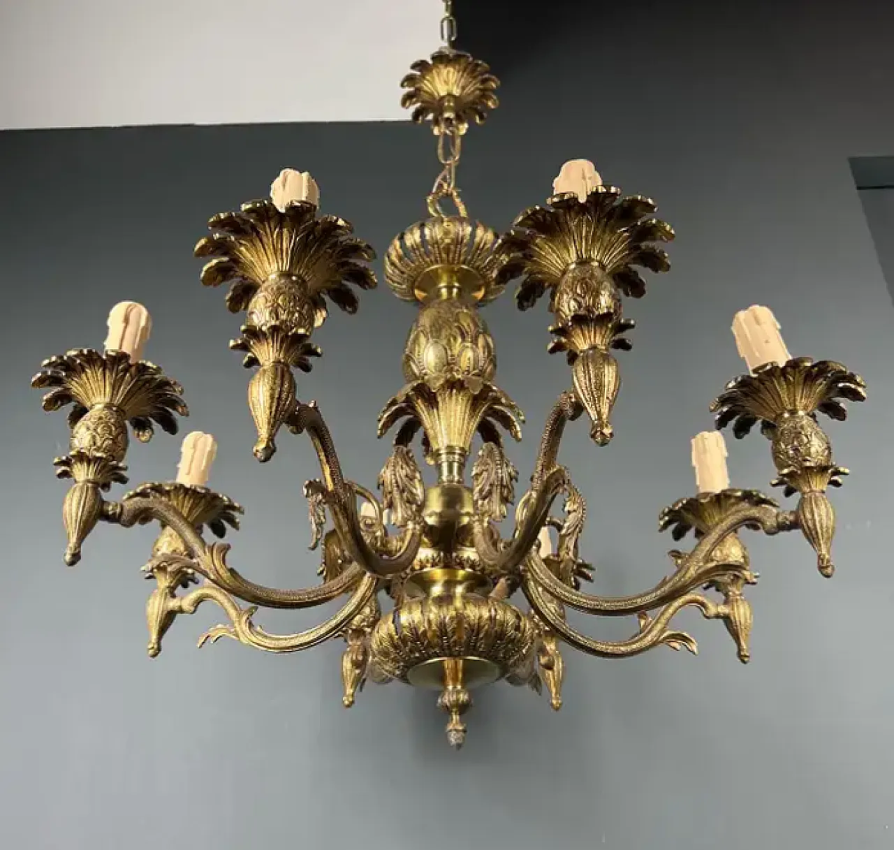 Bronze pineapple chandelier with 8 arms, 1960s 4