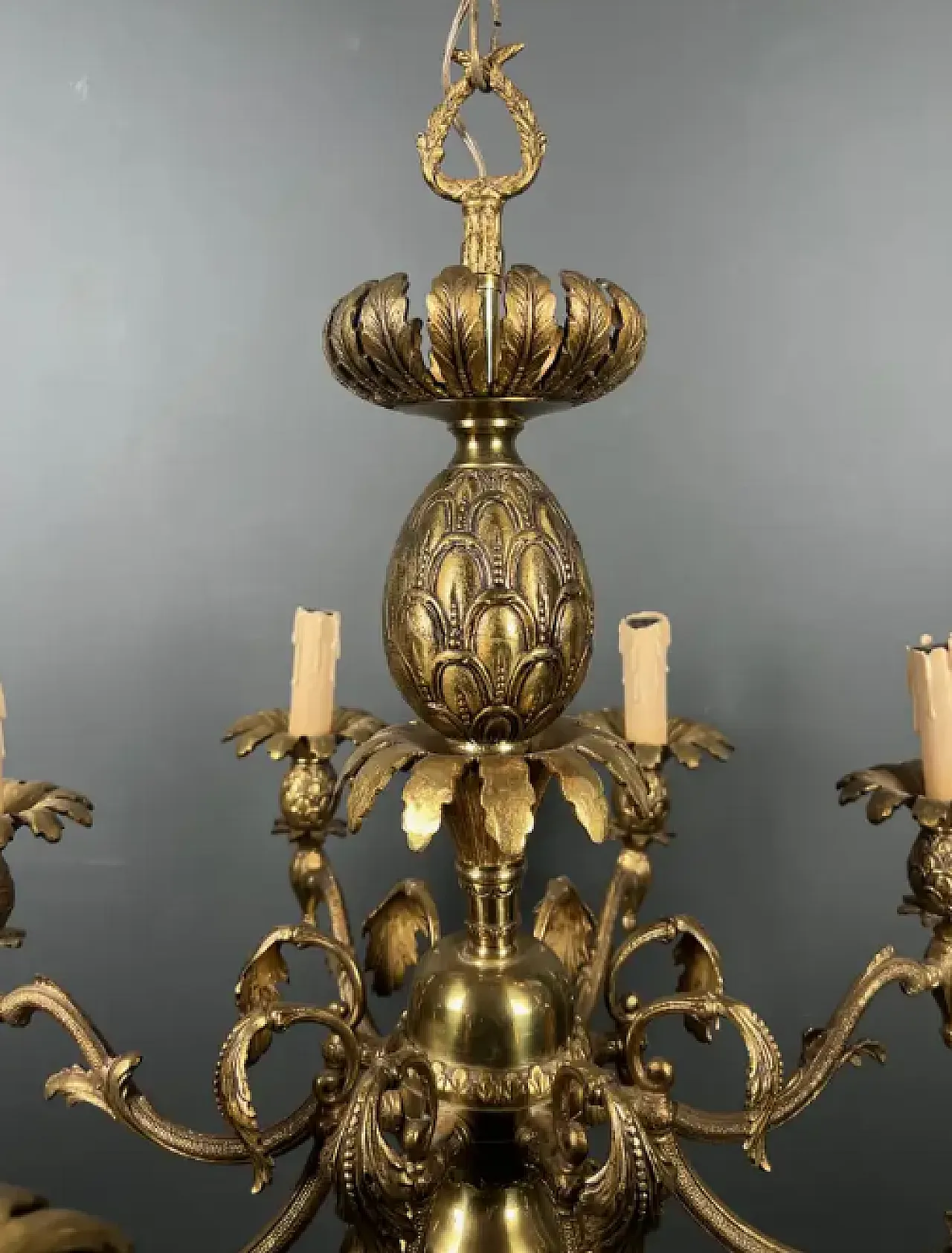 Bronze pineapple chandelier with 8 arms, 1960s 6