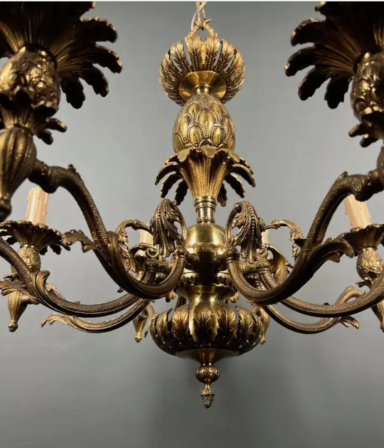 Bronze pineapple chandelier with 8 arms, 1960s 8