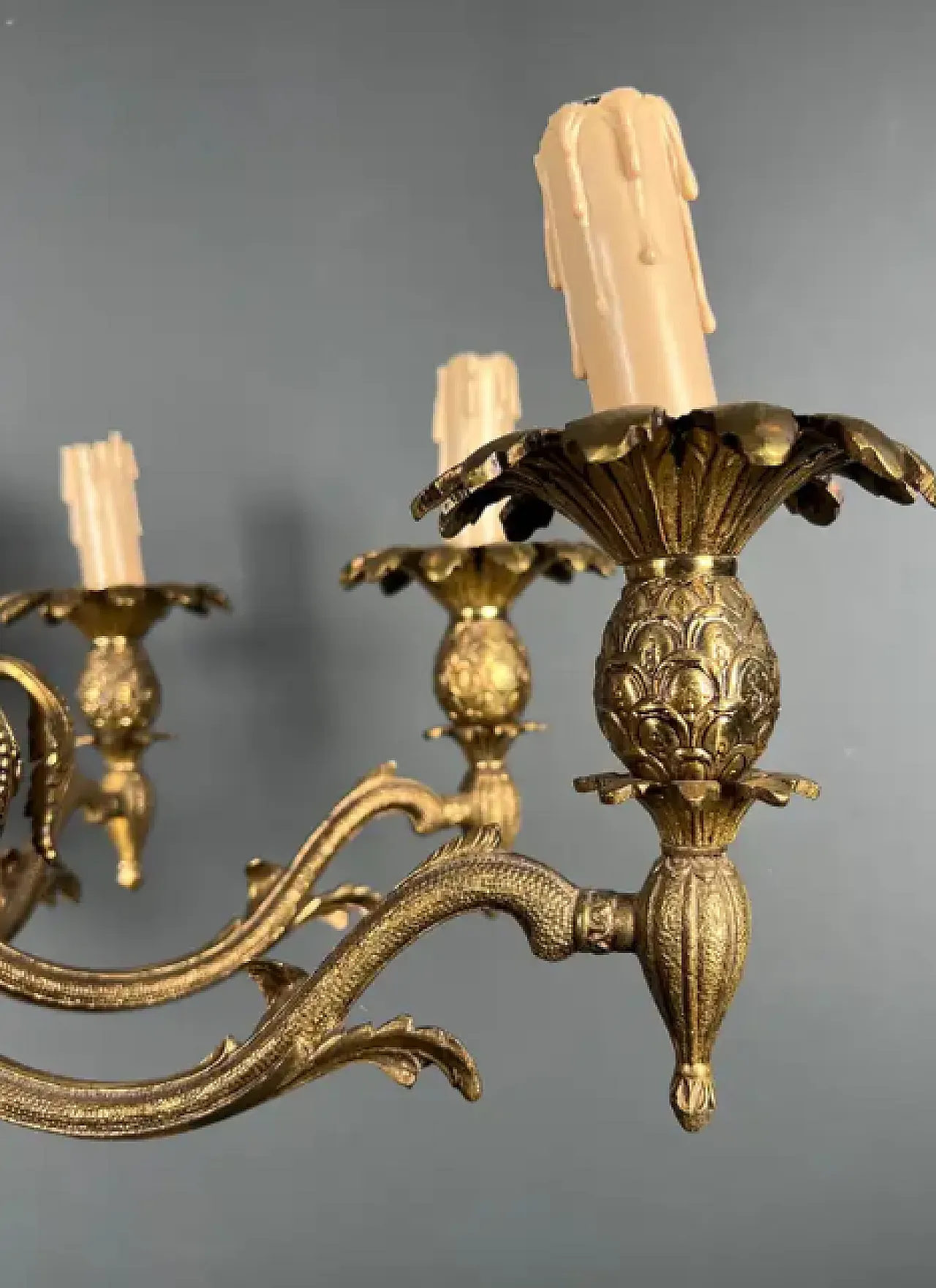 Bronze pineapple chandelier with 8 arms, 1960s 10