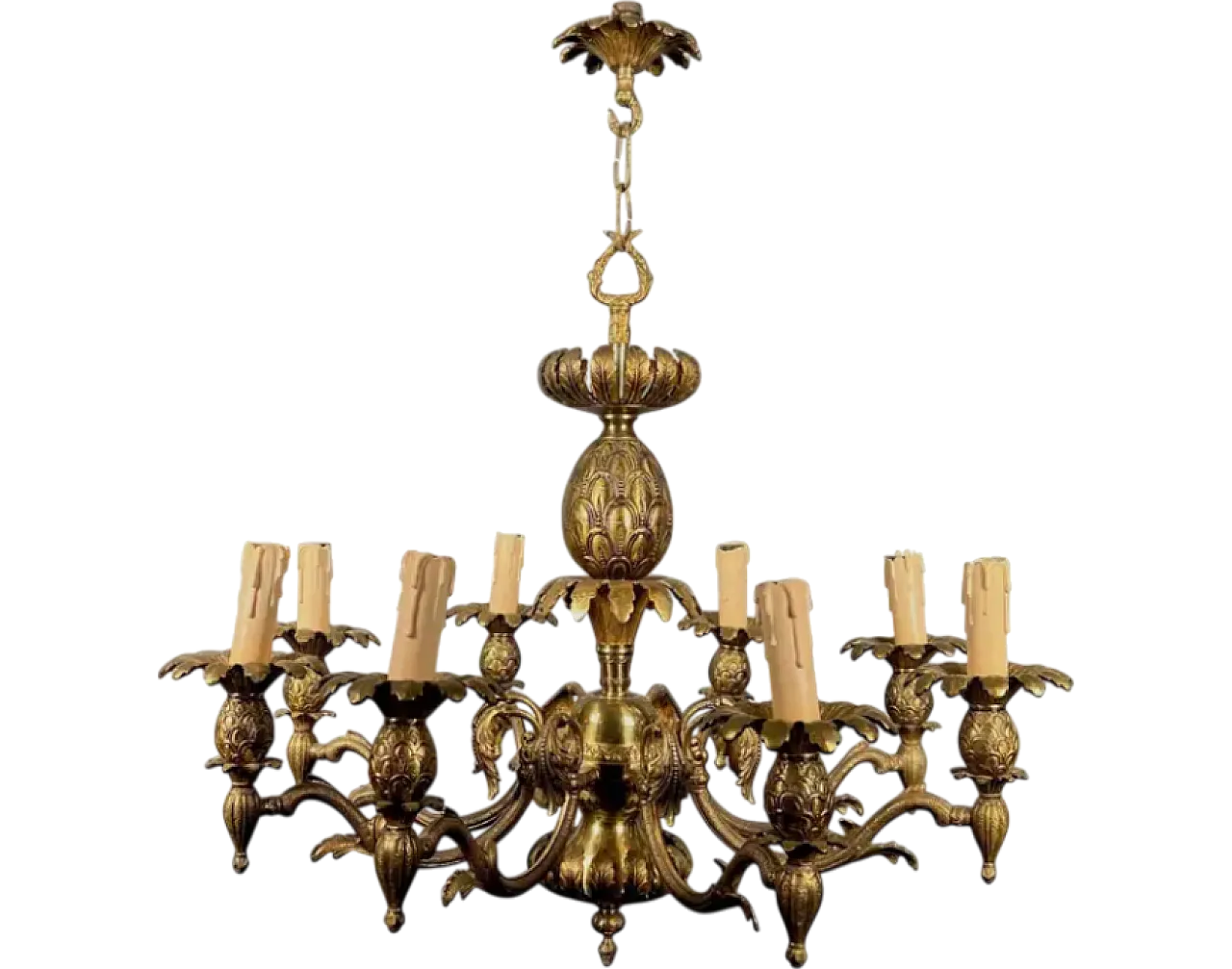 Bronze pineapple chandelier with 8 arms, 1960s 14