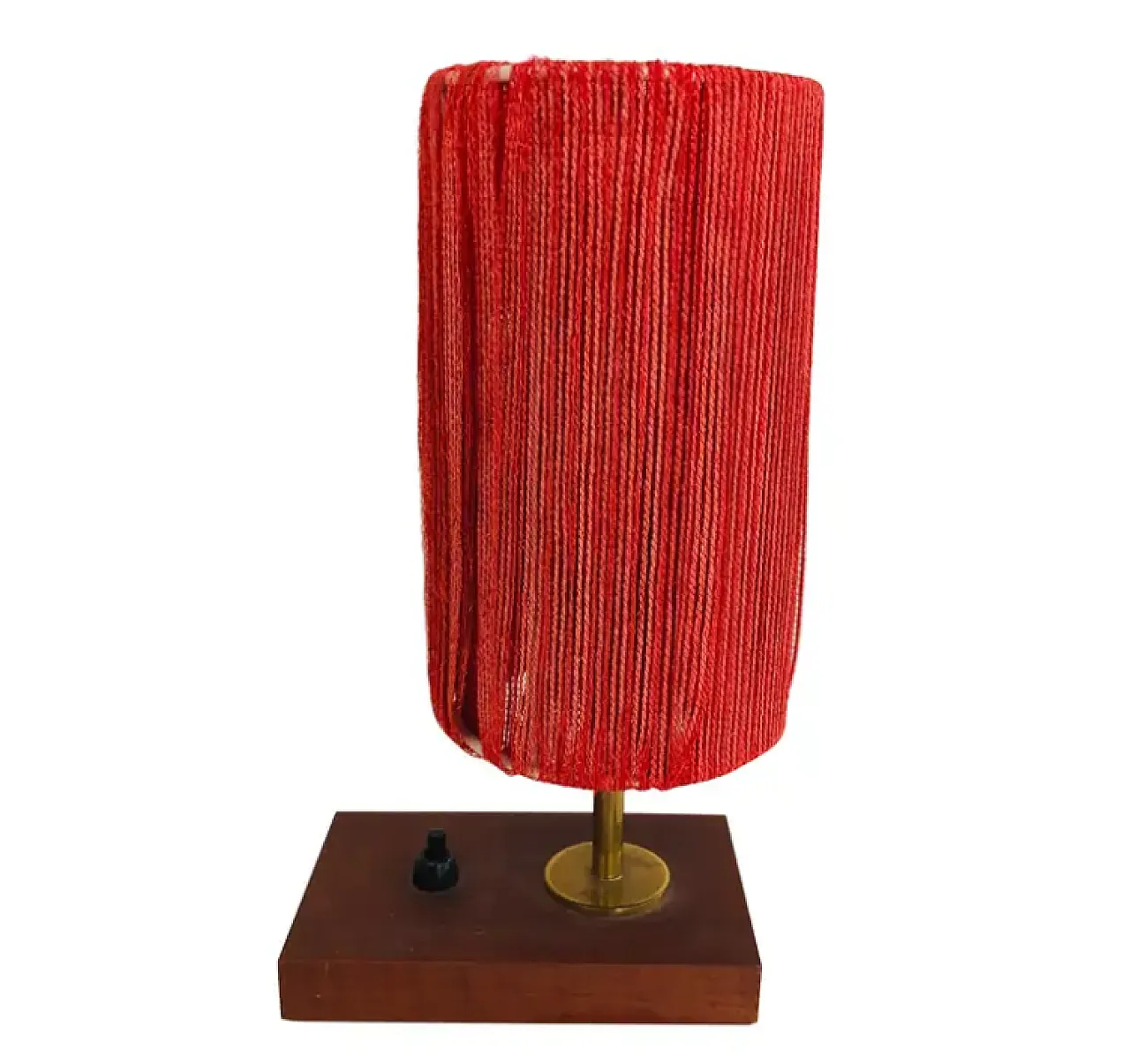 Small wood, brass and wool table lamp, 1950s 1