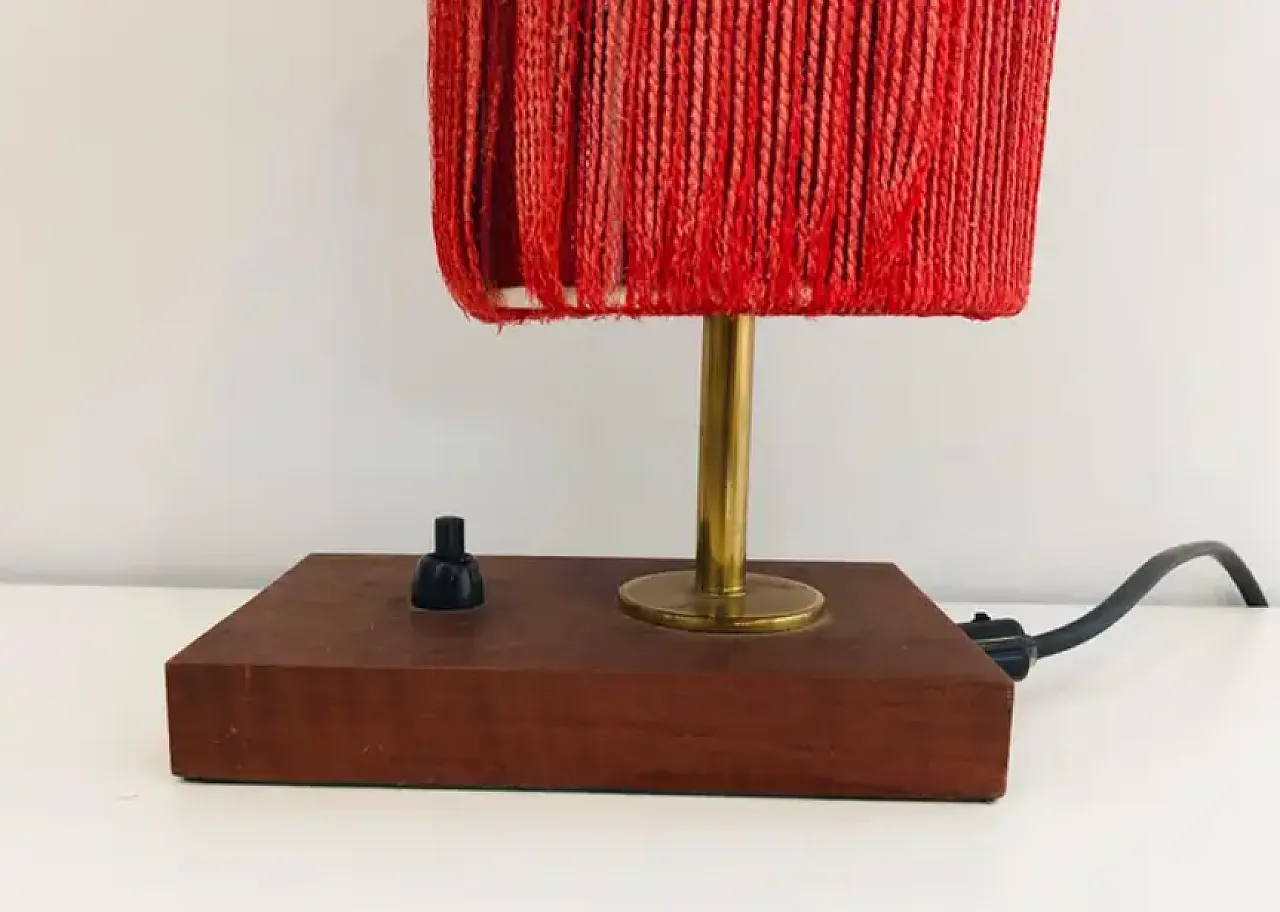 Small wood, brass and wool table lamp, 1950s 4