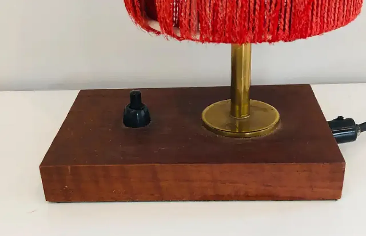 Small wood, brass and wool table lamp, 1950s 5