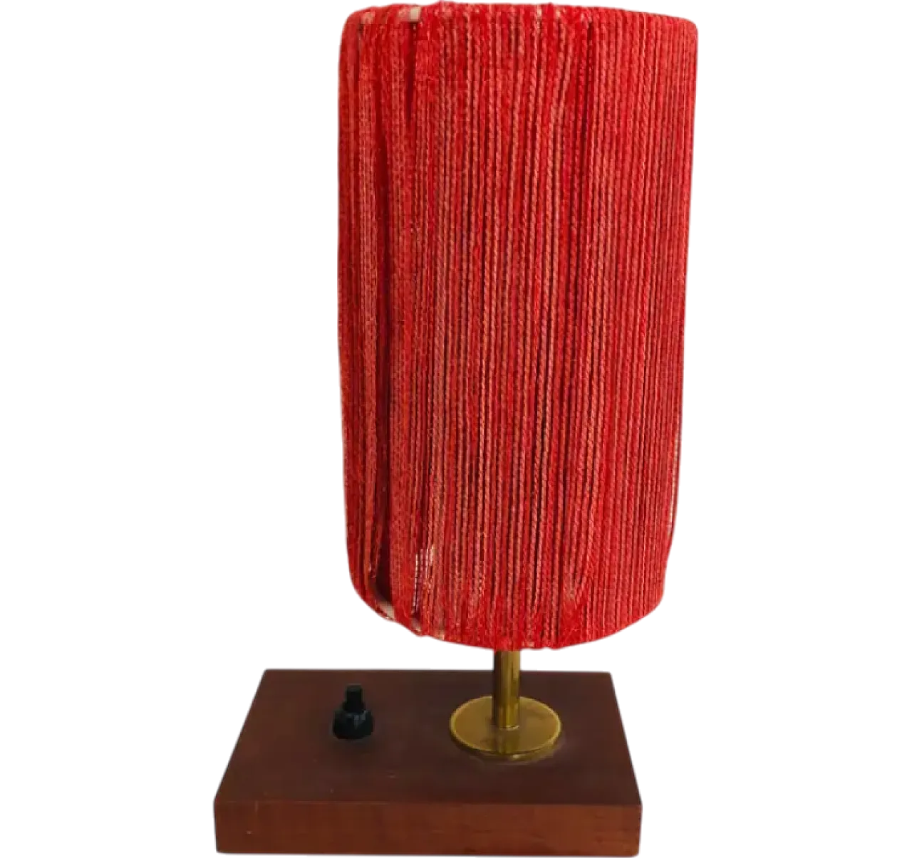 Small wood, brass and wool table lamp, 1950s 9