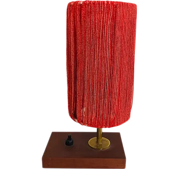 Small wood, brass and wool table lamp, 1950s