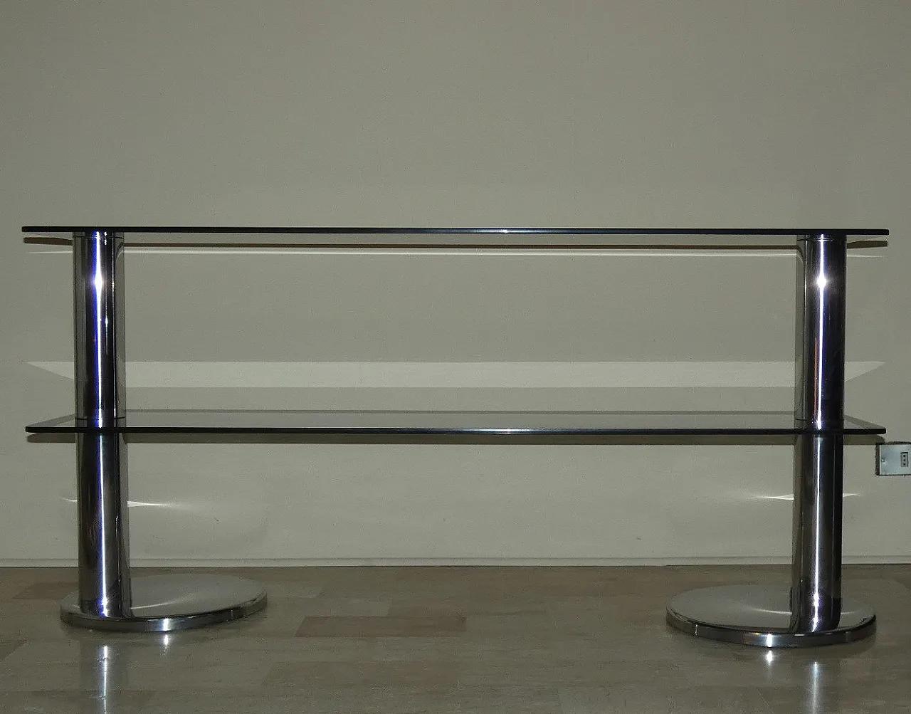 Two-Tier Console in Smoked Glass, Steel and Chrome Plating, Italy, 1970s 1