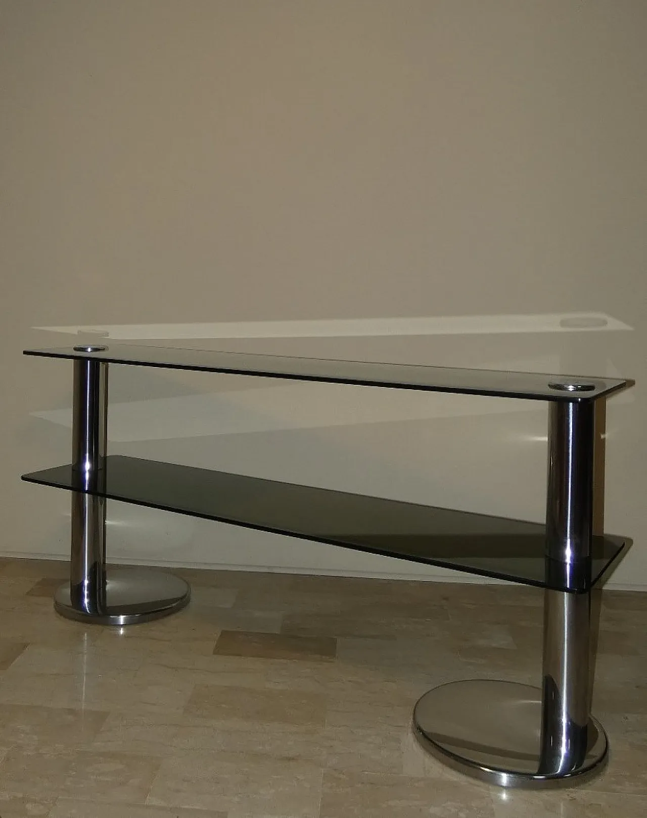 Two-Tier Console in Smoked Glass, Steel and Chrome Plating, Italy, 1970s 3