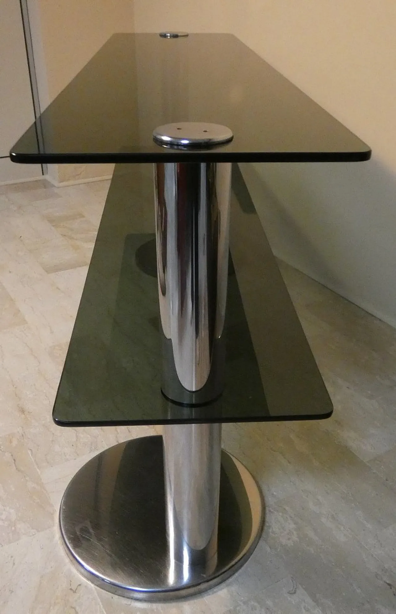 Two-Tier Console in Smoked Glass, Steel and Chrome Plating, Italy, 1970s 4