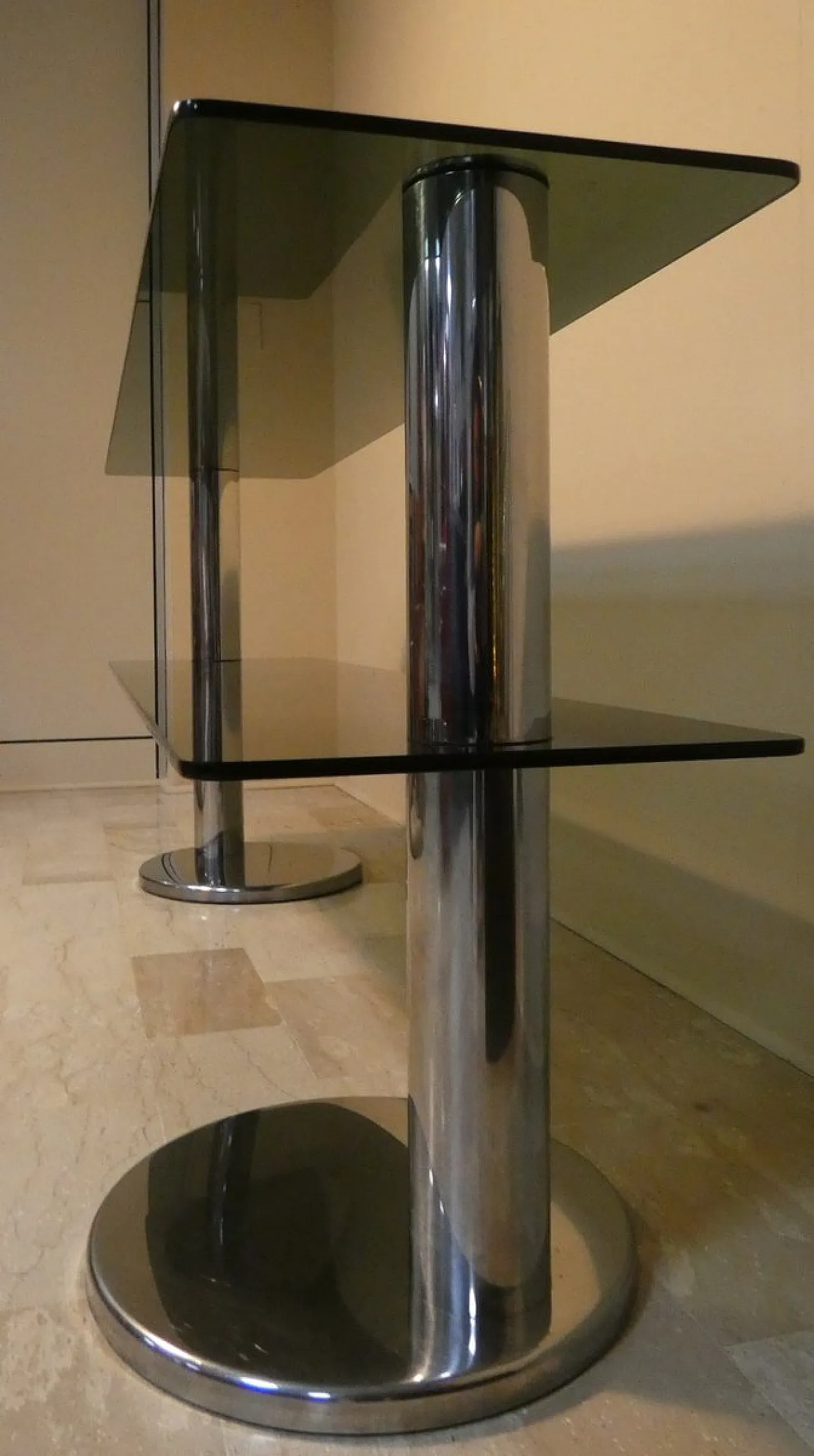 Two-Tier Console in Smoked Glass, Steel and Chrome Plating, Italy, 1970s 13