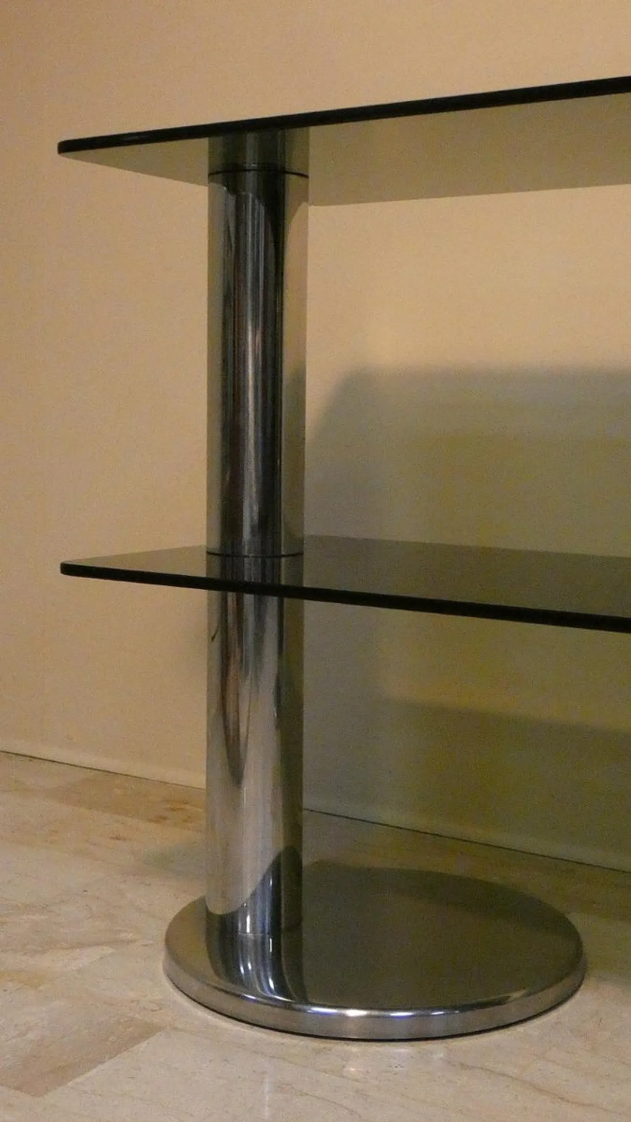 Two-Tier Console in Smoked Glass, Steel and Chrome Plating, Italy, 1970s 14