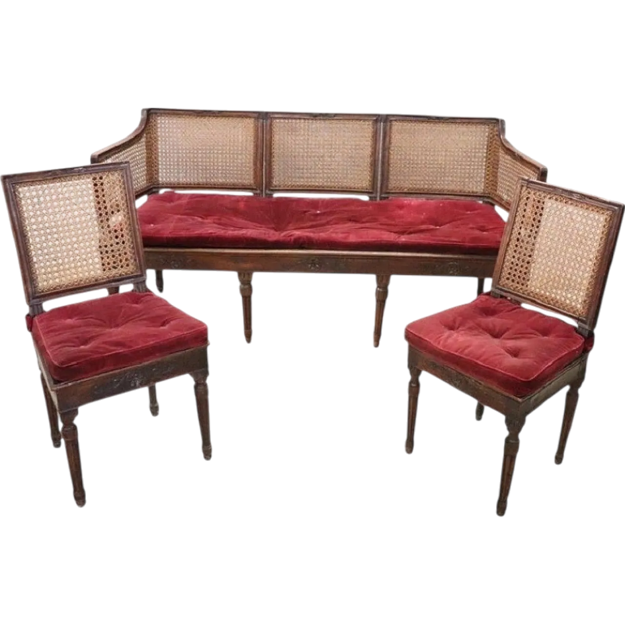 Louis XVI living room set in walnut and Vienna straw, 18th century 16