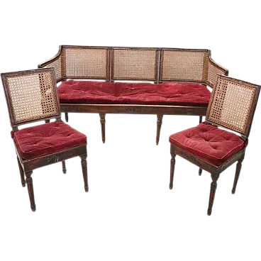 Louis XVI living room set in walnut and Vienna straw, 18th century