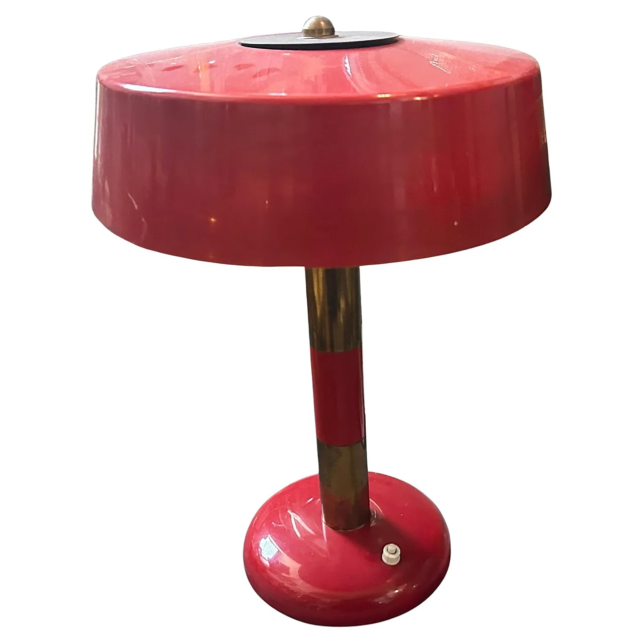 Lampada da tavolo in ottone e metallo rosso, anni '50 1