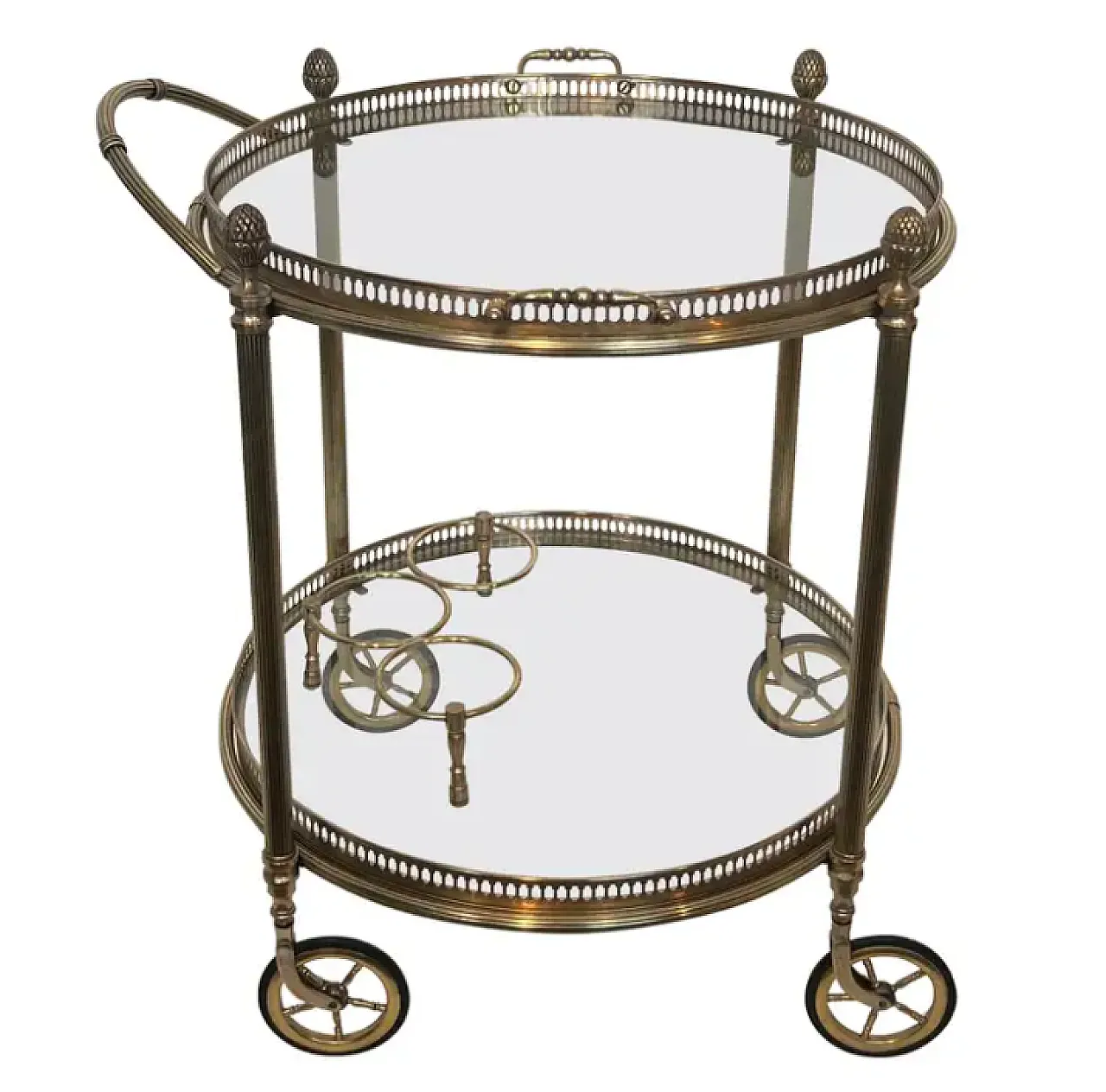 Round silvered brass drinks cart by Maison Bagués, 1940s 1