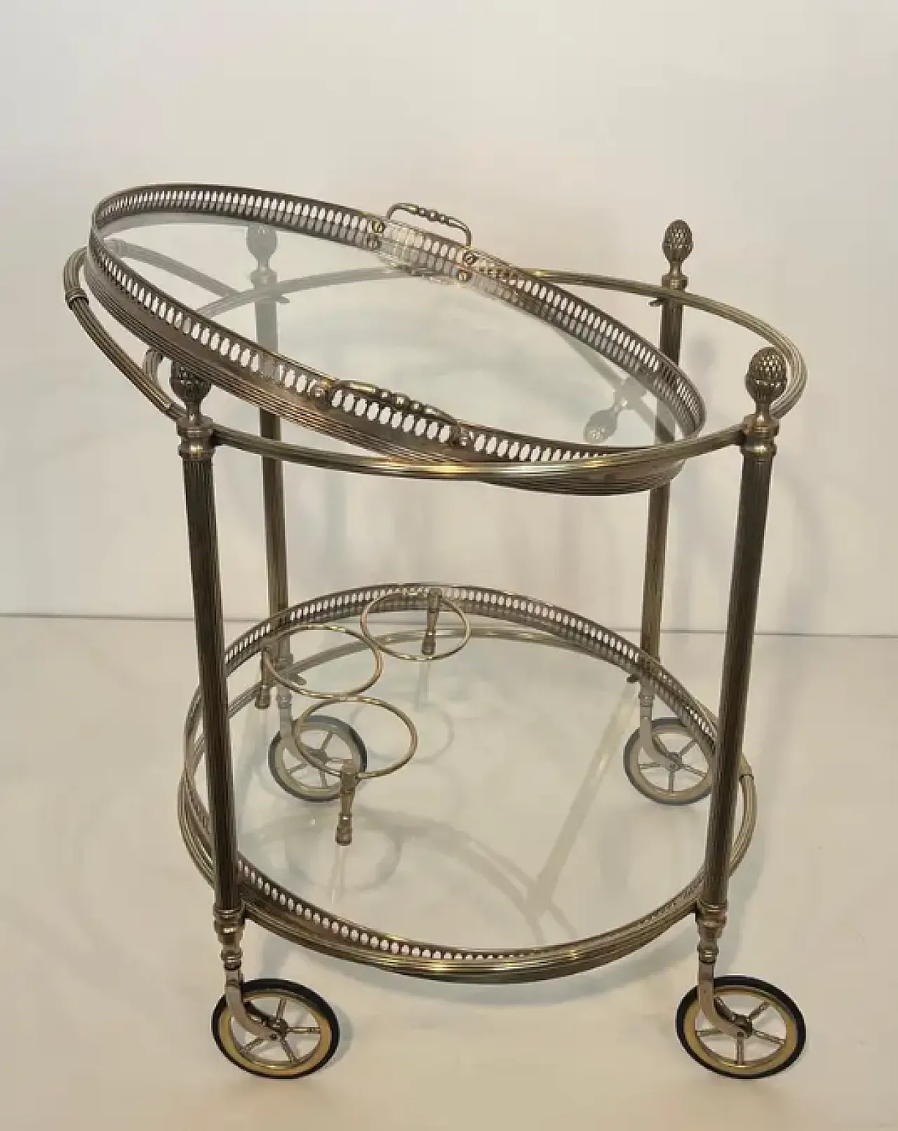 Round silvered brass drinks cart by Maison Bagués, 1940s 2