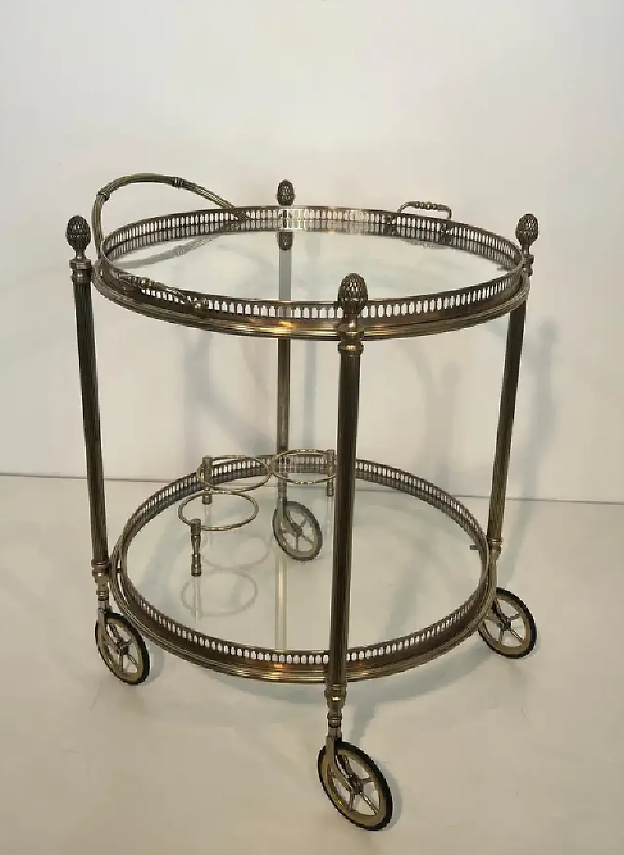 Round silvered brass drinks cart by Maison Bagués, 1940s 3