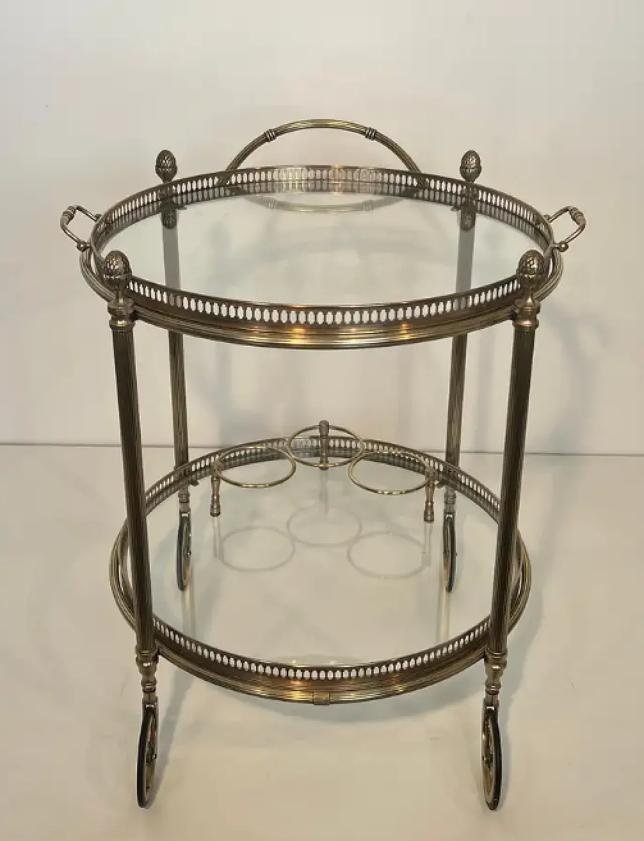 Round silvered brass drinks cart by Maison Bagués, 1940s 4